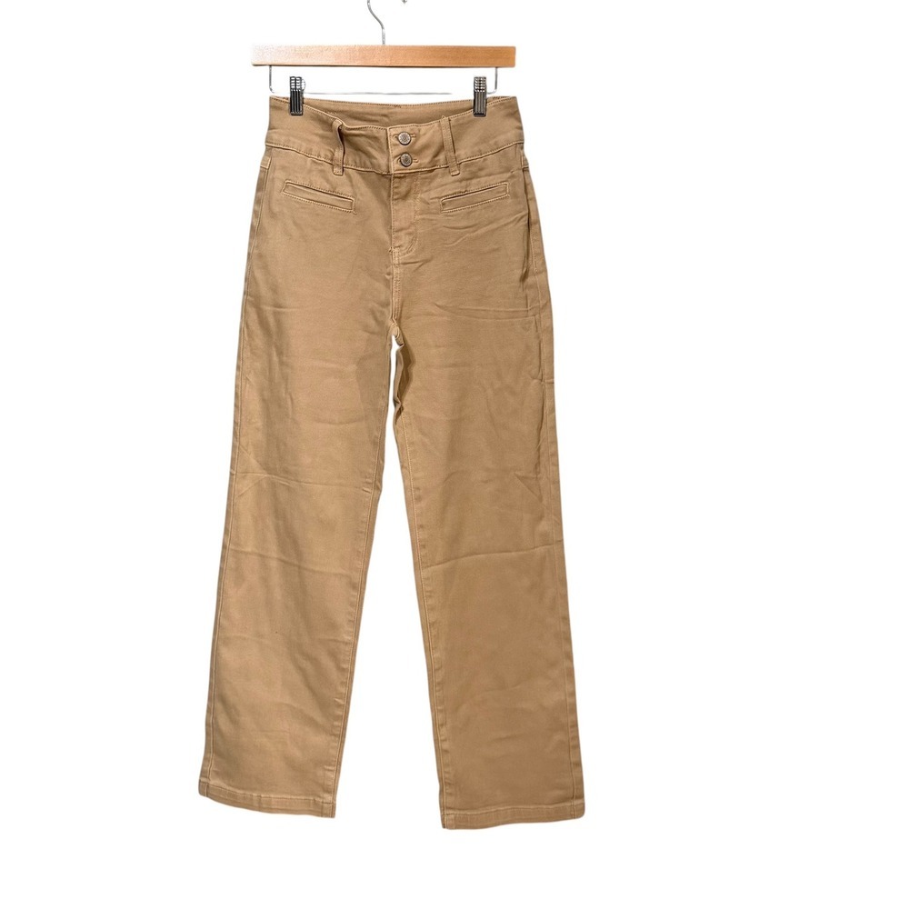 Sidefeel Womens High Waisted Wide Leg Pants Tan Khaki Stretch Trousers Size 4